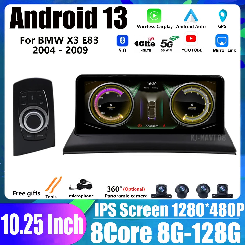 For BMW X3 E83 2005-2008 Car Radio Stereo Android 13.0 Wireless CarPlay WIFI Auto Radio 10.25