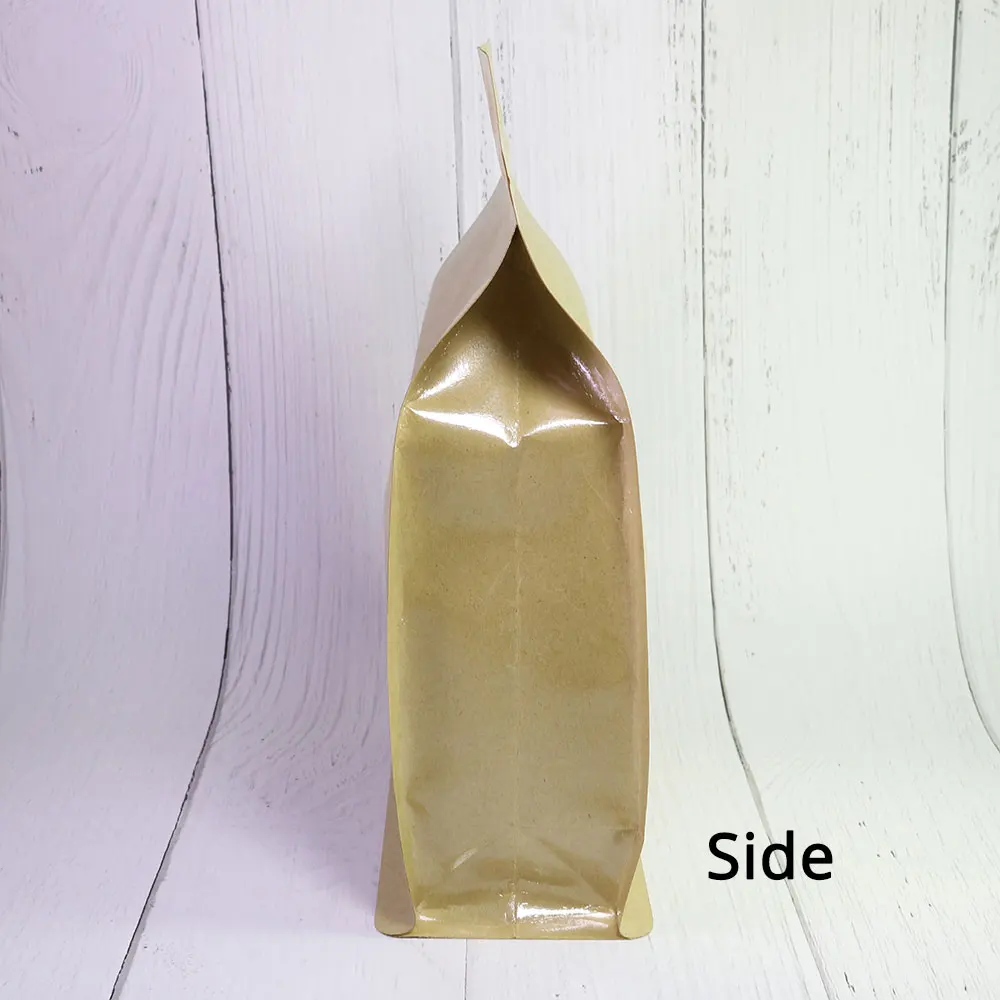 Large Side Gusset Stand Up Pouch Smell Proof Reclosable Clear Front Window Food Packaging Zipper Lock Kraft Paper Bag