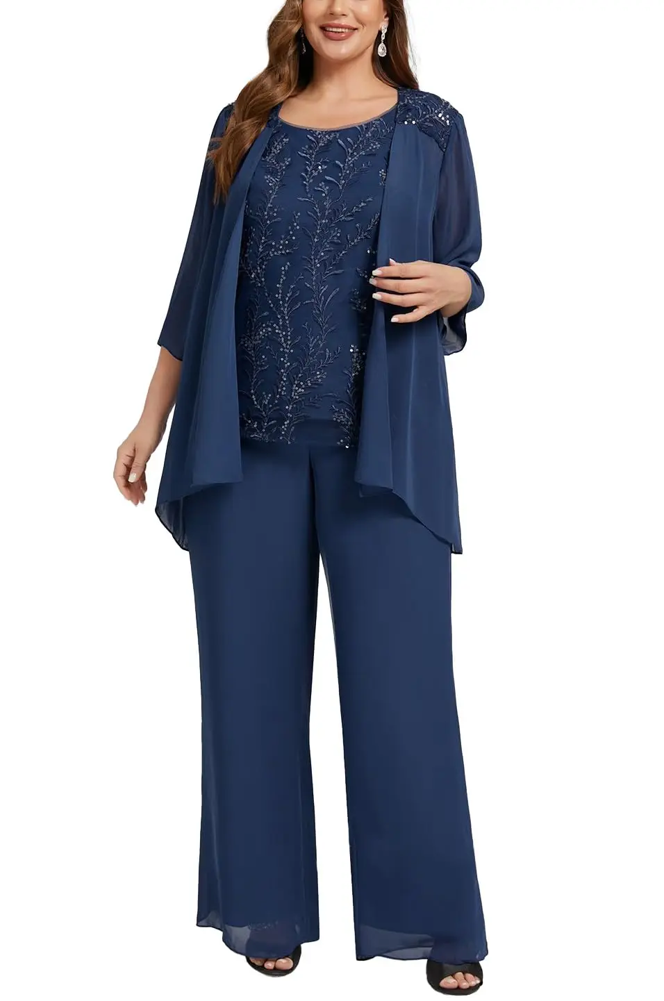 Aangepaste 3-delige moeder van de bruid broekpak voor vrouwen met pailletten 3/4 mouwen jumpsuit formele avondjurken 2025