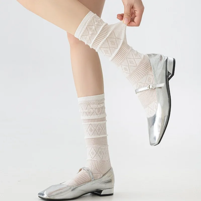 Women Stockings Spring Summer New Solid Color Thin Breathable Fashion Knee High Socks Korean Style Long Socks for Women