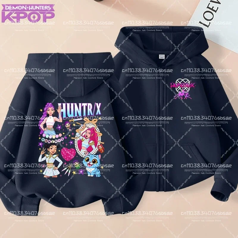 K-pop Demon Hunters Cappotto con cappuccio per bambino Anime Huntrix Rumi Zoey Cartoon Fashion Zip Jacket Boy Girl Cute Top Abbigliamento per bambini Regalo