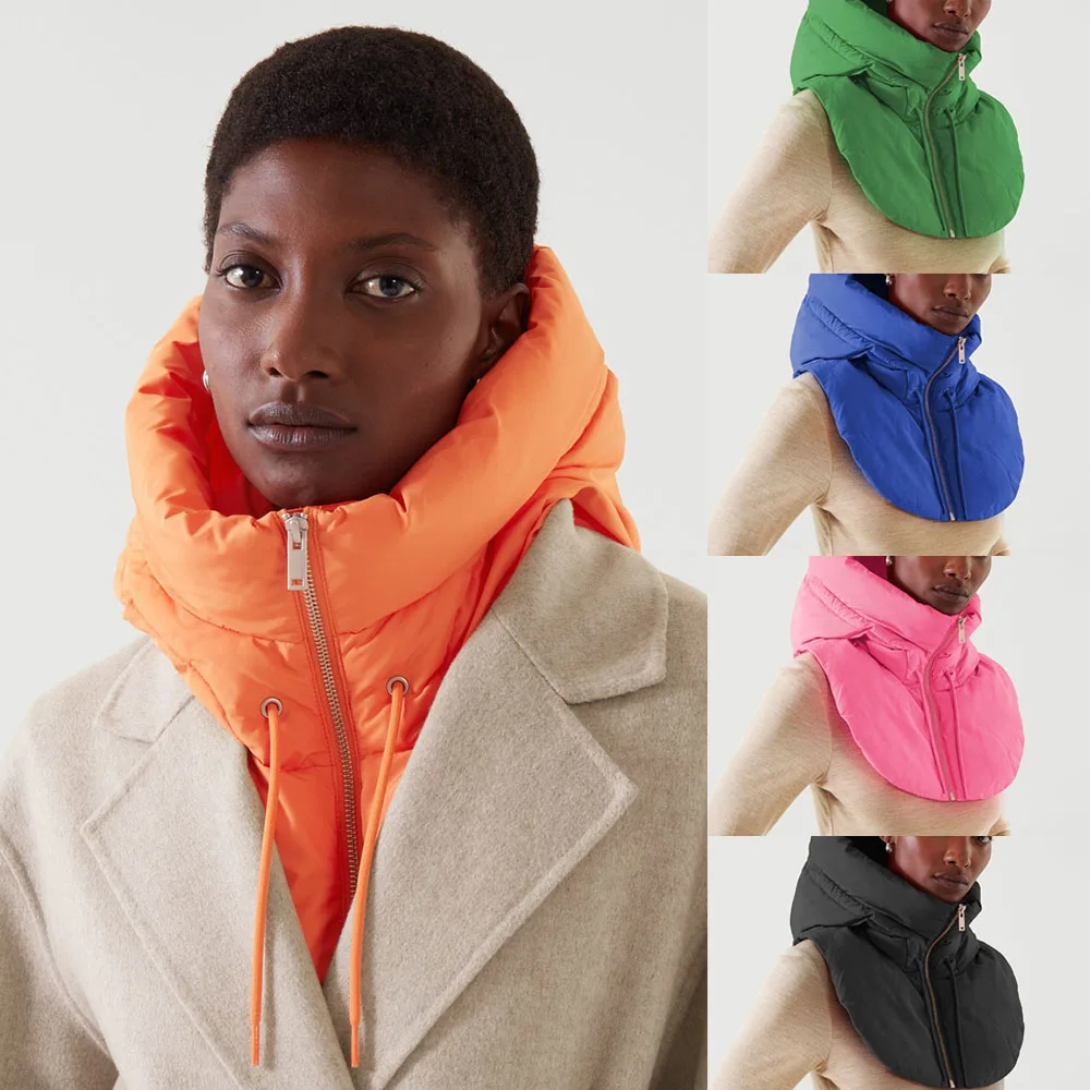 Winter Coat Scarf Hooded Fake Collar Hats Down Jacket Neck Ring Scarf Neck Warm Zippper Drawstring Fashion Ultralight Warm Women