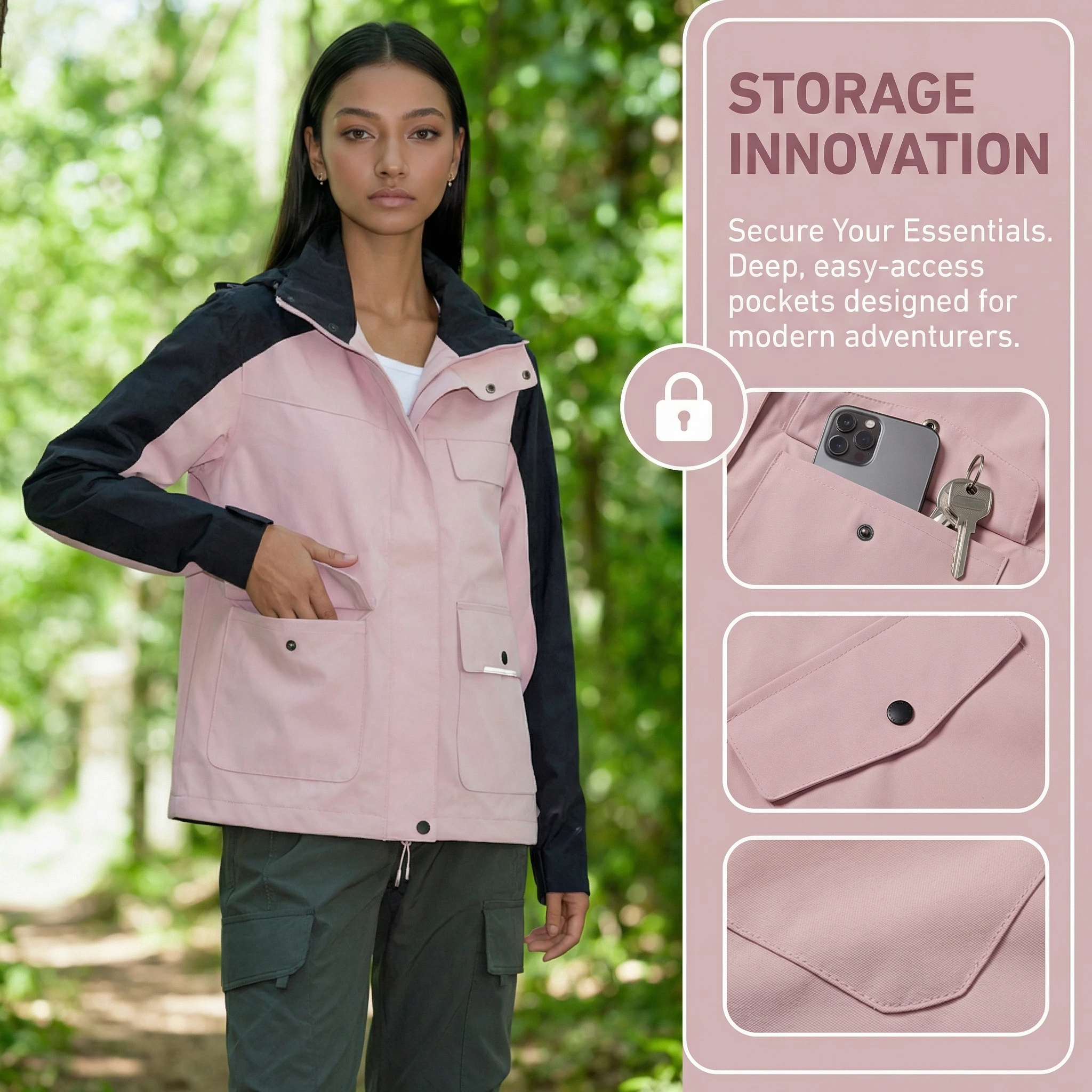 

Women Hiking Big pocketJackets Hiking Camping Trekking Mountaineering Waterproof Outdoor Sport Windproof Rain Coat