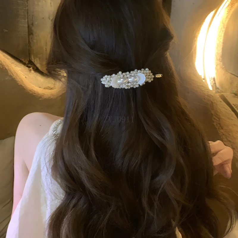 Épingle à cheveux Vintage en perles, industrie lourde, sens Premium, tempérament de célébrité, frange, Clip de bord