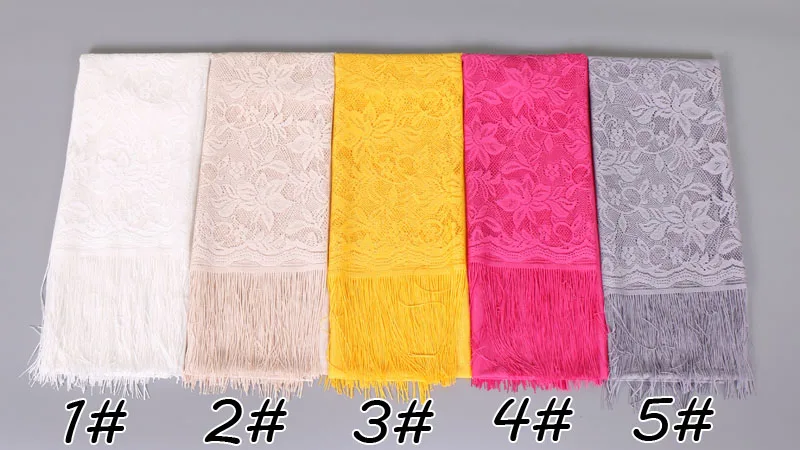 Muslimische Frauen Spitze Schal Schal Elegante Abendkleider Schals Hohl Quaste Schals Wraps Schal Femmal Mesh Garn Hochzeit Schal – Detail 3