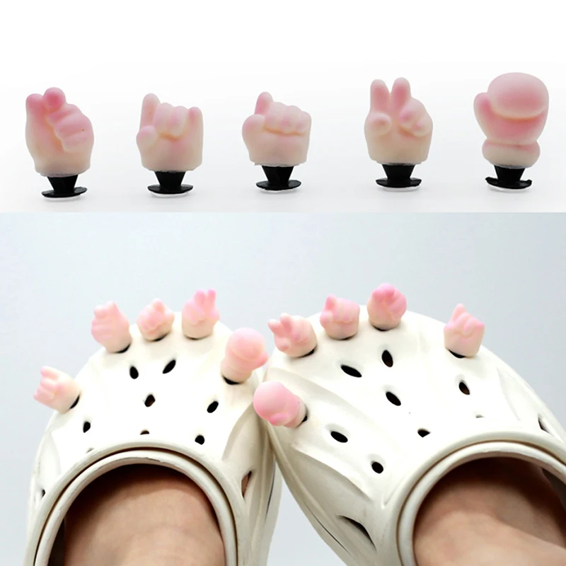 3D Toe Charms Finger Gestures For Shoe Funny Simulation Finger Hole Shoe Decoration Summer Slippers Accessories