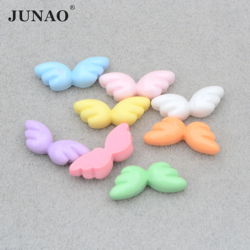 JUNAO 20Pcs 7*18mm Mix Color Cartoon Wing Resin Charms Flatback Cabochon For DIY Phone Case Crafts Decoration Accessories