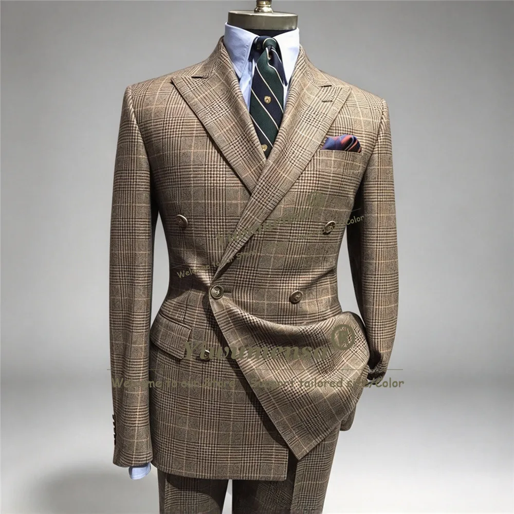 Classic Business Suits Men Houndstooth Plaid Check Jacket Pants 2 Piece Sets Man Banquet Party Tuxedo Customized Male Clothing
