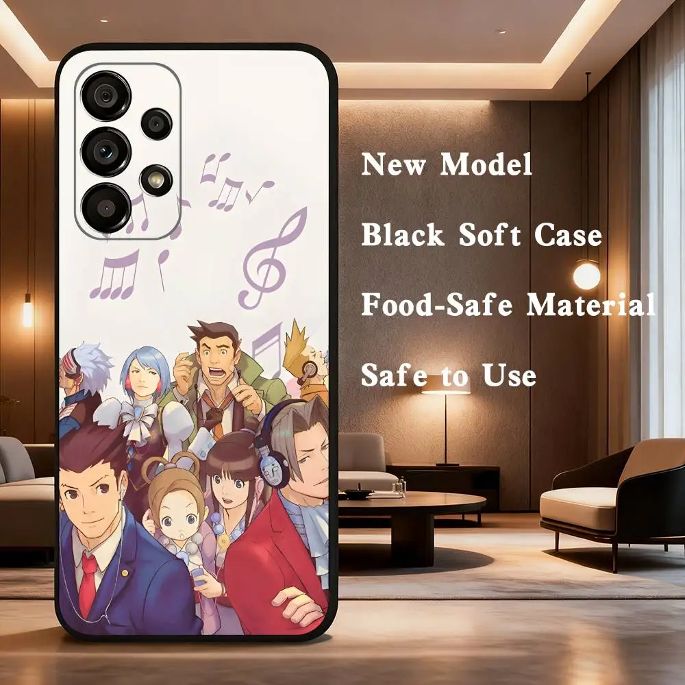 حافظة هاتف Game Ace A- Attorney لهاتف سامسونج جالاكسي A73,31,32,72,41,53,52,71,22,5G,Note,J7,8,9 غطاء أسود ناعم