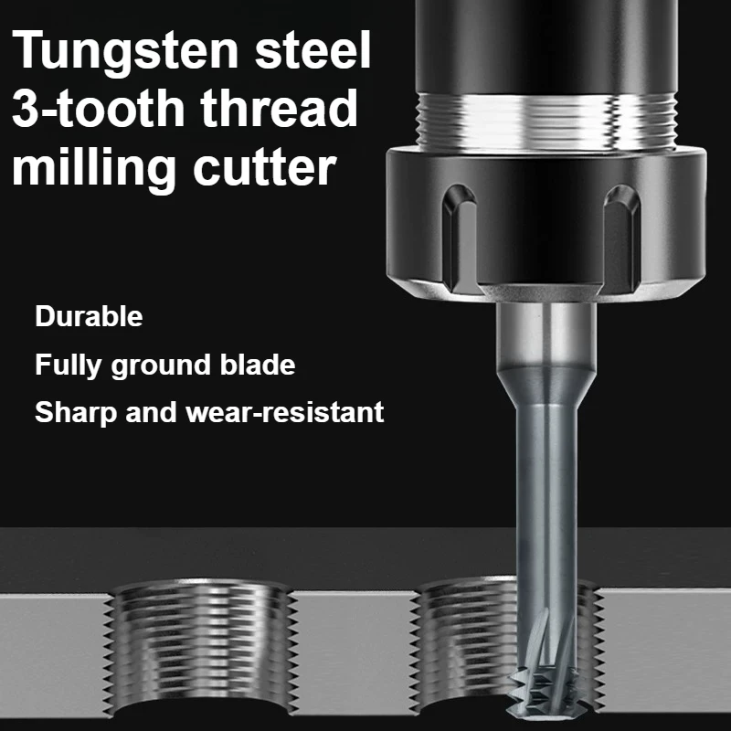 3T Thread Mill Coated Solid Carbide 3 Teeth Miniature ISO Pitch CNC Internal Machining Cutter M3-M8 Tap
