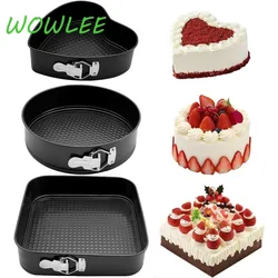 3PCS/Set Nonstick Carbon Steel Cakes Molds Bake Pan Heart Round Square Removable Bottom Baking Mould Set Kitchen Accessories New