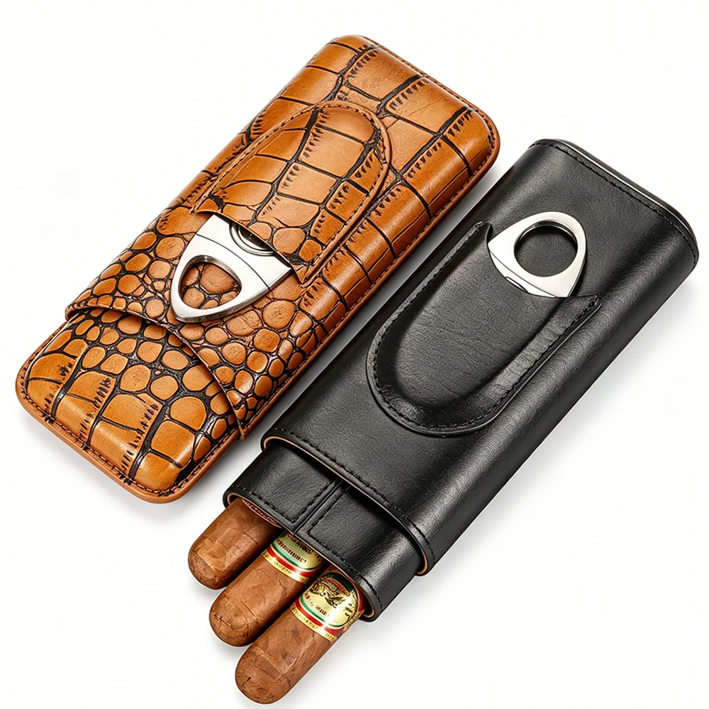 

GALINER Luxury Cigar Box With Cutter Clipper Professional Portable Humidor Leather Tube Cigar Case Travel