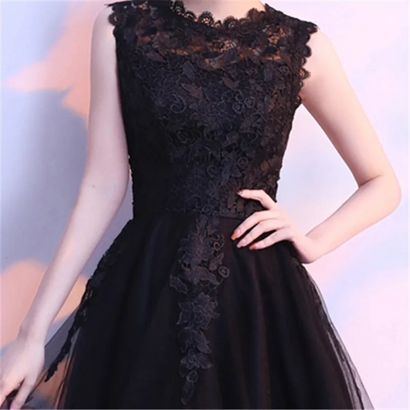 Clearance Little Black Sleeveless Cut-Out Lace Cocktail Dress High-Low Tea Length Size 4 Women Formal Dress Party Gown MX014