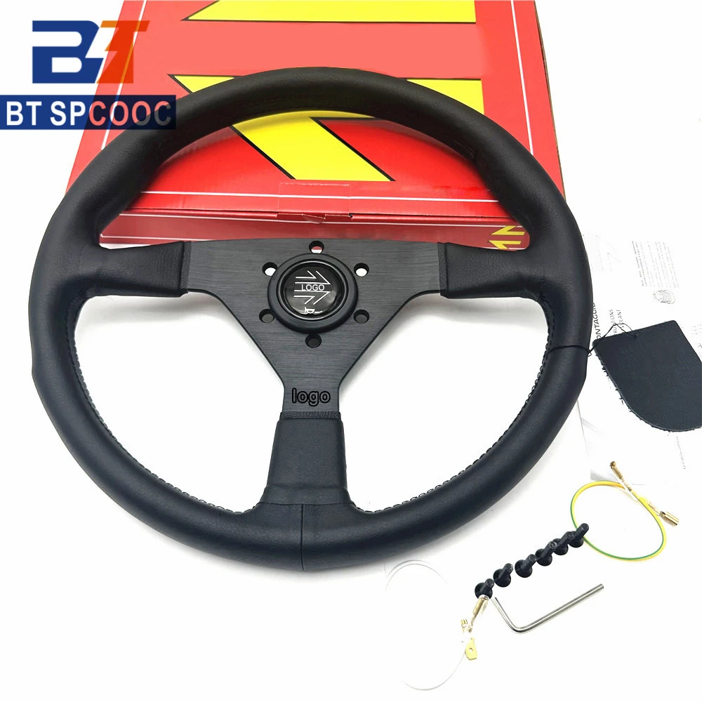 Italy v1 14inch 350mm Steering Wheel Flat Deep Dish Leather JDM Racing Sport With Horn Button With Logo