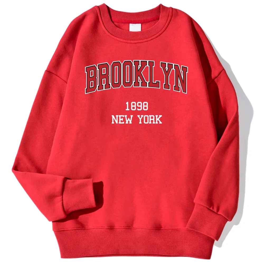 Brooklyn 1898 New York City Letter Print Man Pullovers Autumn Kawaii Hoodie Trend O-Neck Loose Sweatshirt Autumn Warm Sportswear