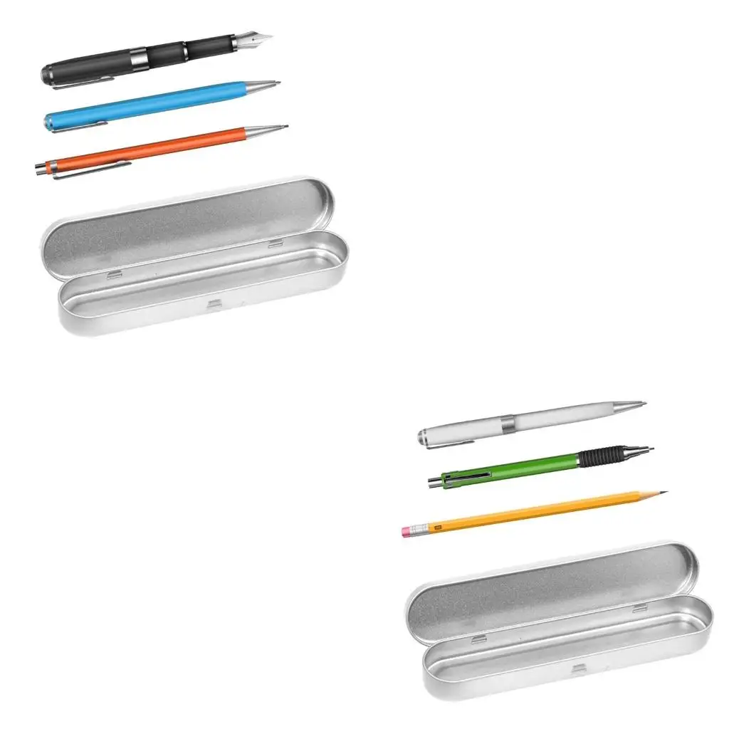 Mini Metal Storage Box with Hinged Lid Closure Silver Pencil Box for Kids