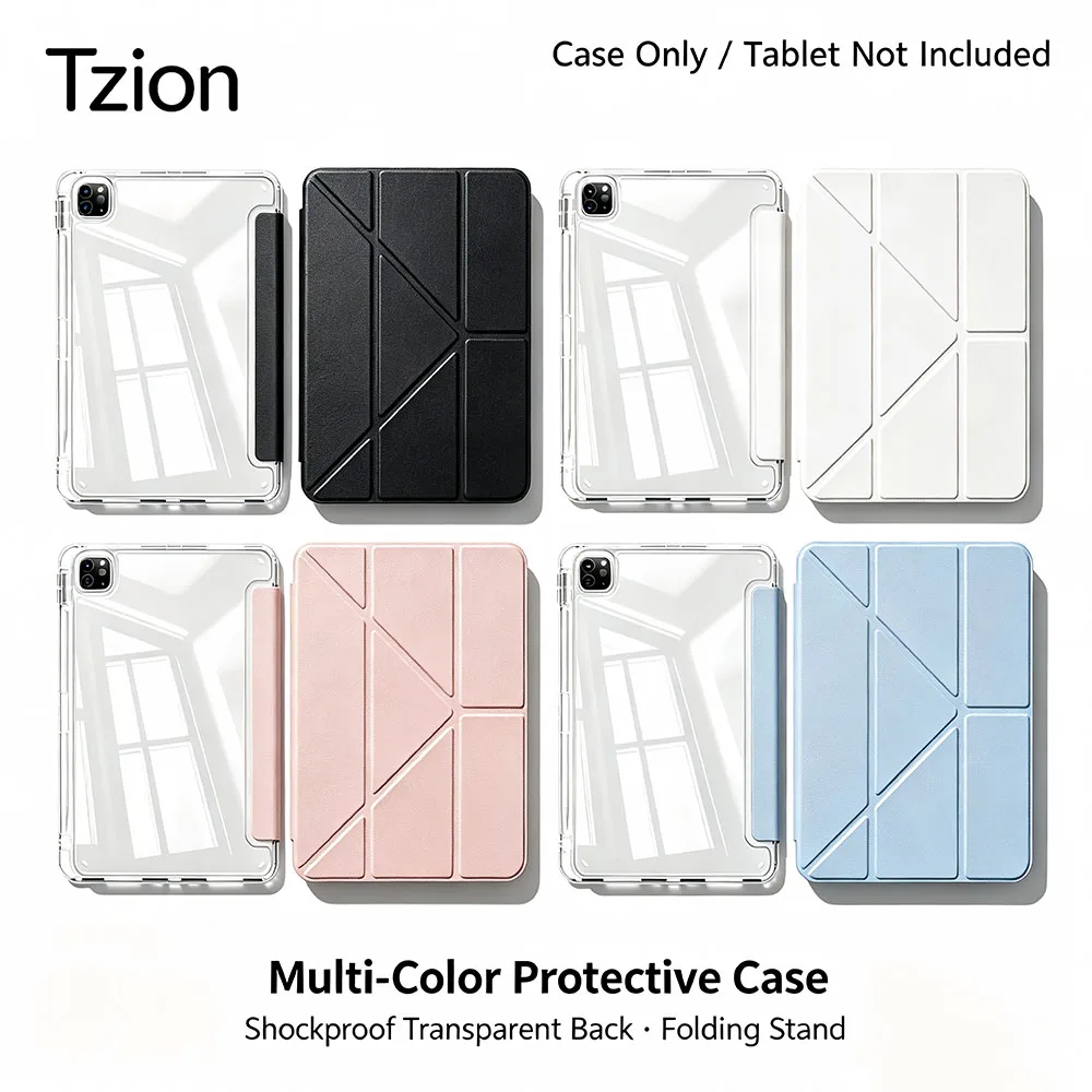 3+Y-fold Flip Clear Cover For iPad 10th 11th Gen 2025 7/8/9 10.2'' Start Case For Air 4 5 6 7 11 For Air 2 9.7 Pro 11 Mini 6 7