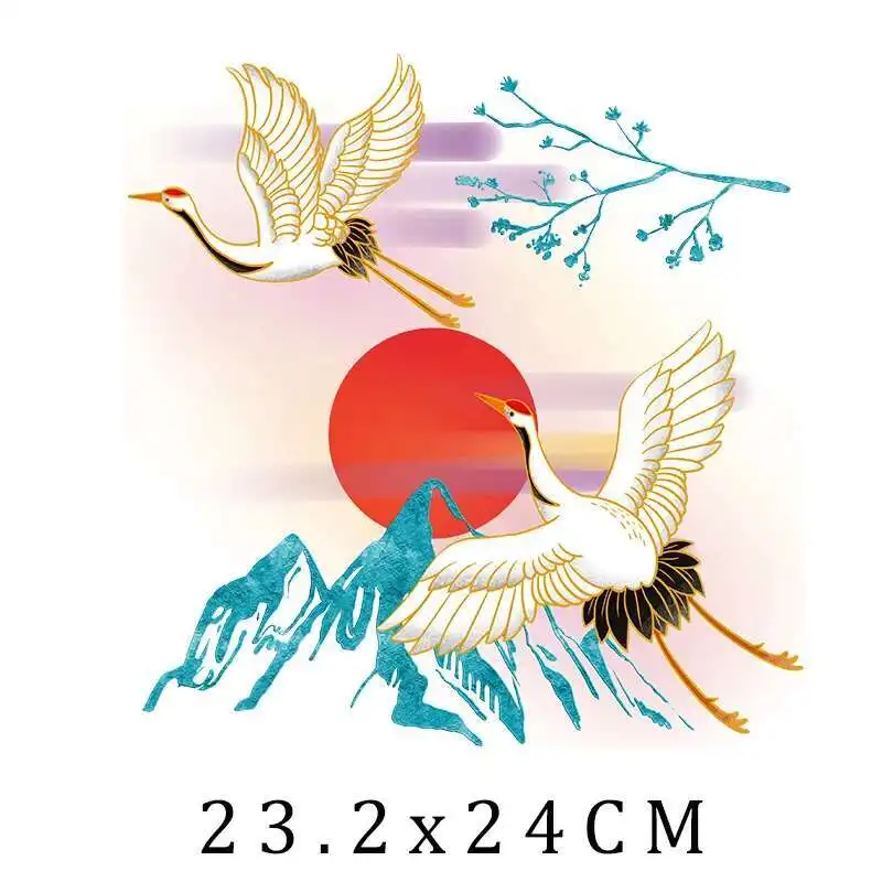 النمط الصيني كرين شروق الشمس الحديد على بقع DIY بها بنفسك نقل الحرارة الملابس تي شيرت ملصقات الحرارية طباعة الديكور #3