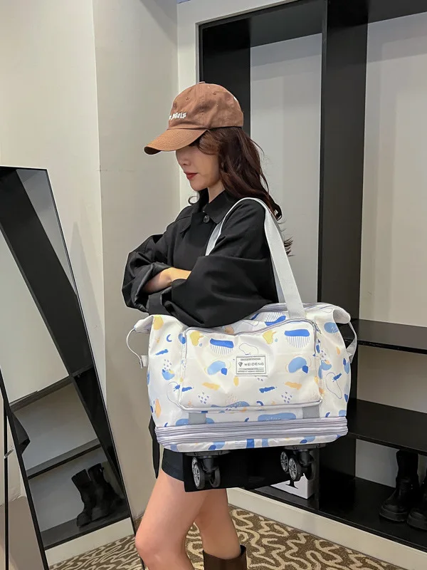 Lightweight Large Capacity Travel Bag Women's Handheld Fitness Bag with Universal Wheels Foldable Luggage Bag for Students