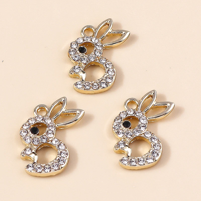 10pcs 16*19mm Cute Alloy Crystal Rabbit Charms for Earrings Necklaces Bracelets Bunny Pendants diy Jewelry Making Wholesale