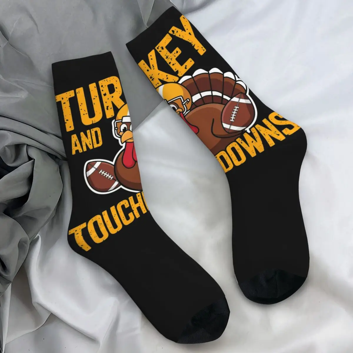 Thanksgiving Day Socks Turkeys and Touchdowns Gothic Stockings Men Comfortable Outdoor Socks Autumn Printed Non Skid Socks