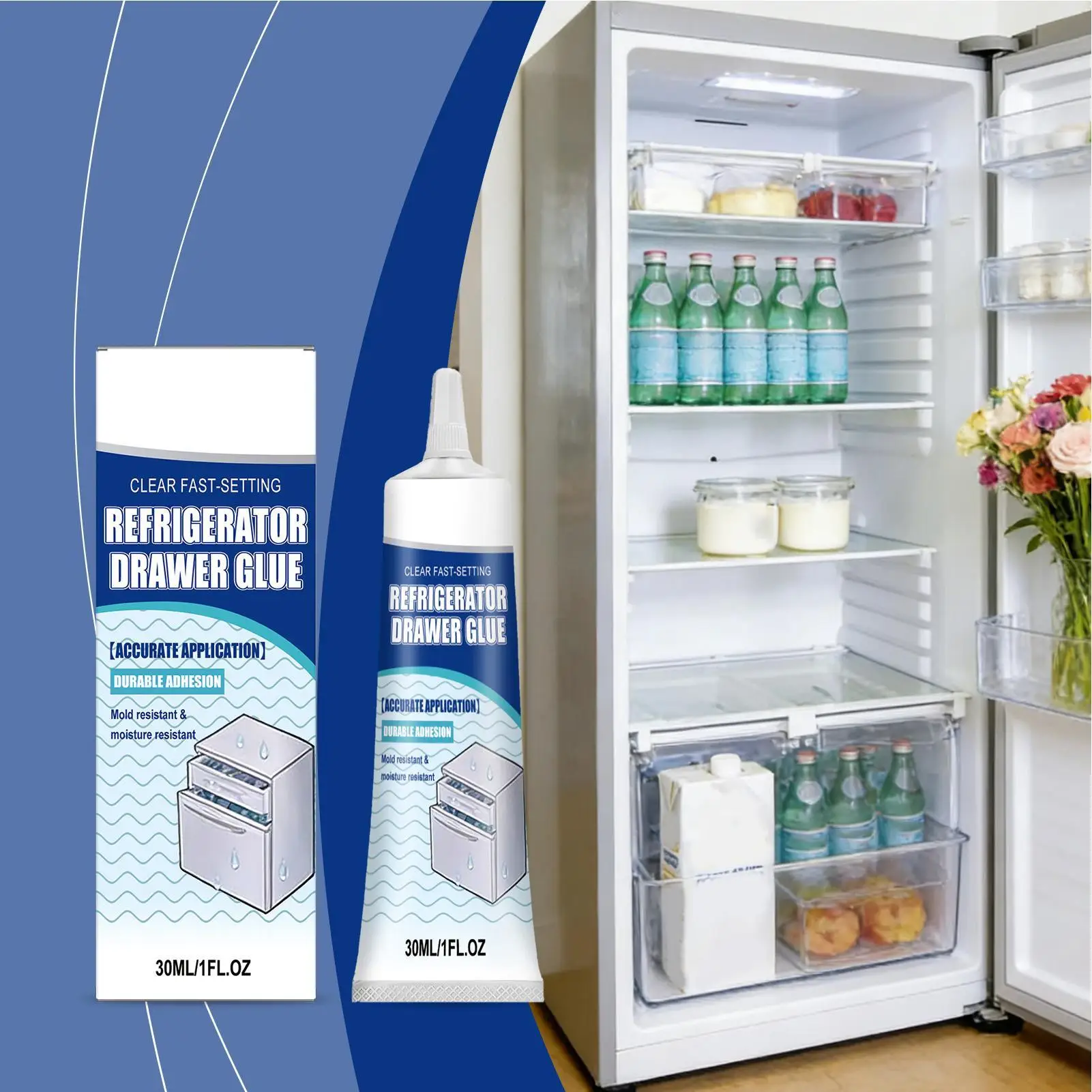 30ml Refrigerator drawer adhesive Freezer Refrigerator Glue Fast-Drying Heavy Duty Cold-resistant Adhesive Wood Furniture Glue