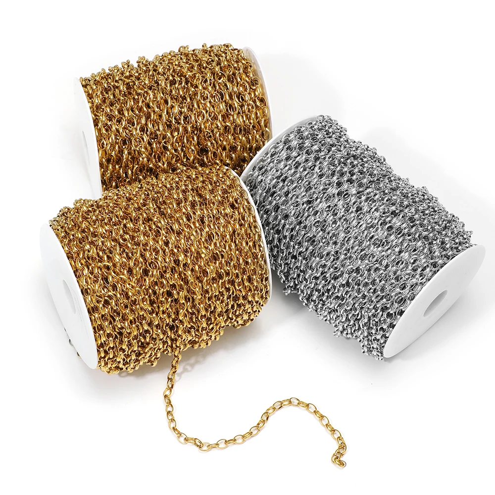 1 Meter Edelstahl O-förmige Rolo-Gliederkette, ovale Ketten für DIY Hip-Hop-Halsketten, Schmuckherstellung, Ohrringe, Armbänder – Detail 4