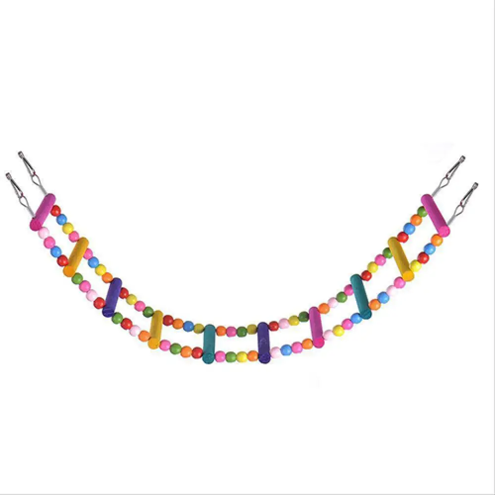 Beautiful Multi color Ladder Budgie Parrot Climbing Bite Wooden Braid Toy Parakeet Swing Bird Toy Bird Hanging Ladder