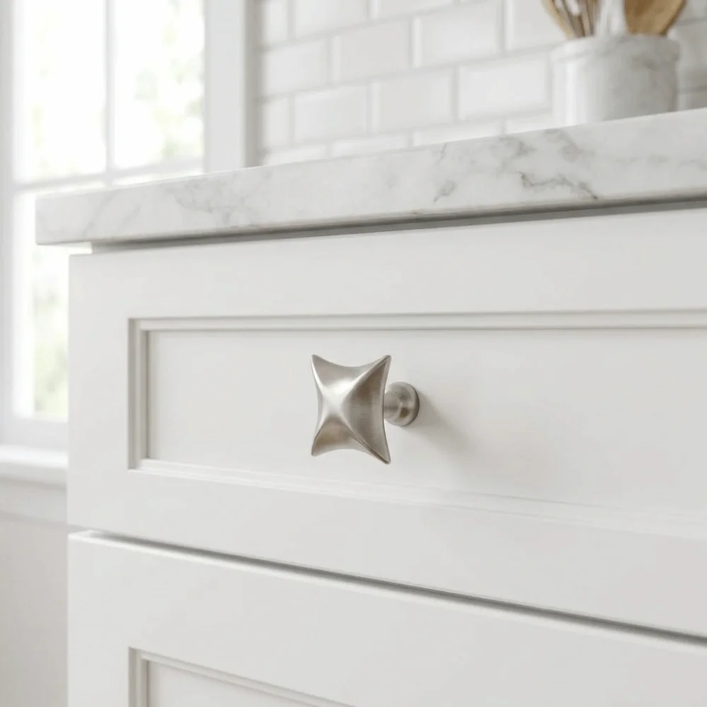 Four Point Star Cabinet Knobs Modern Minimalist Zinc Alloy Drawer Pulls Compact Star-Shaped Gloss Silver
