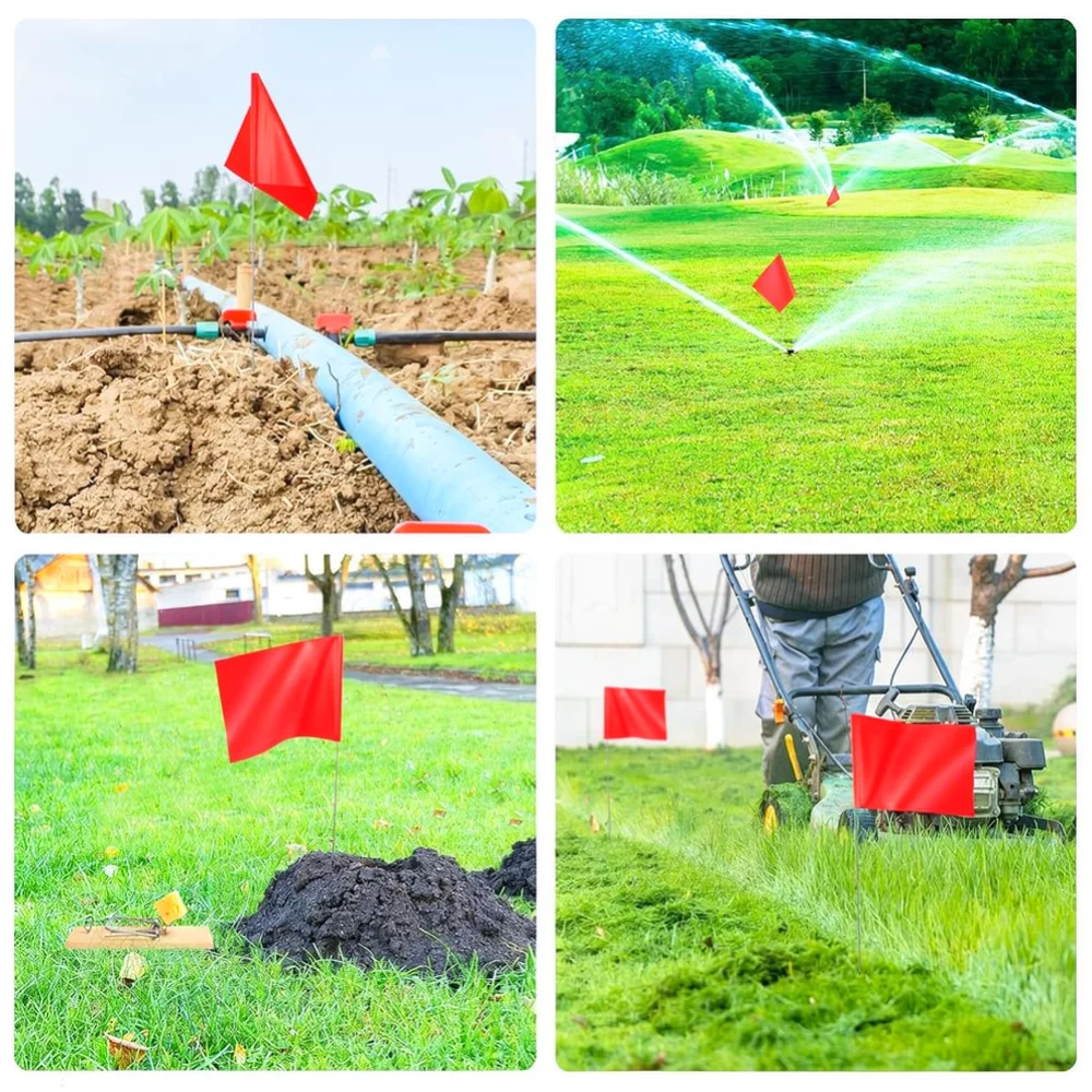 Red Blue Marking Flags Garden Landscaping Stakes Survey Flags Lawn Yard Outdoor Construction Site Marker Wire Staff