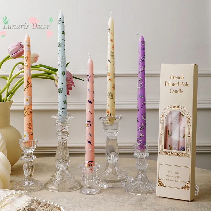 

25Cm printed long pole candle European romantic candlelight dinner wedding festival wedding home