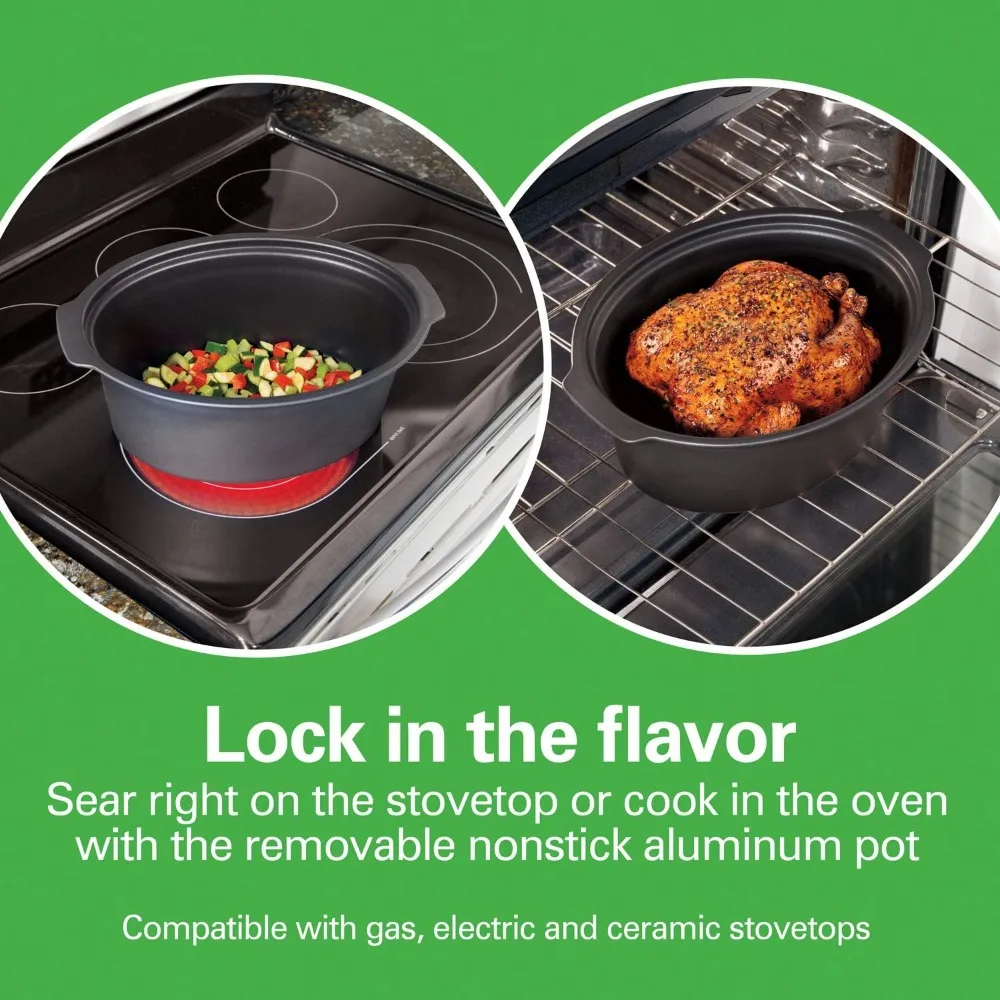 プログラム可能なスロークッカー、stovetop-安全、searおよびcook、ポータブル輸送用のトラベルリッドロック、シルバー、6クォート