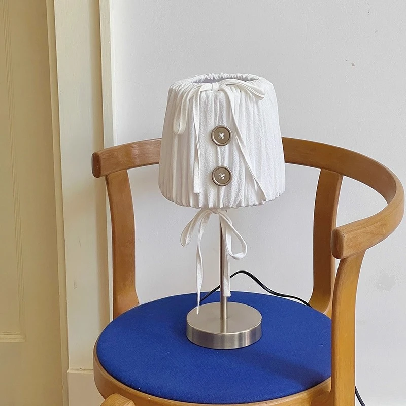 Bauhaus Design Metal Button Decorative Table Lamps Fabric Lampshade Bedroom Bedside Study Office Cafe Creative Cute Desk Lights