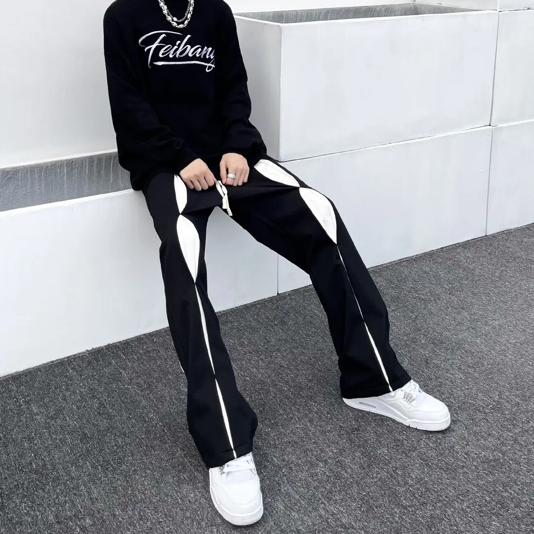 

Wide Leg Trousers for Men Cotton Black Designer with Belt Straight Man Suits Pants Korean Reviews Many Fashion Style Clothes Up