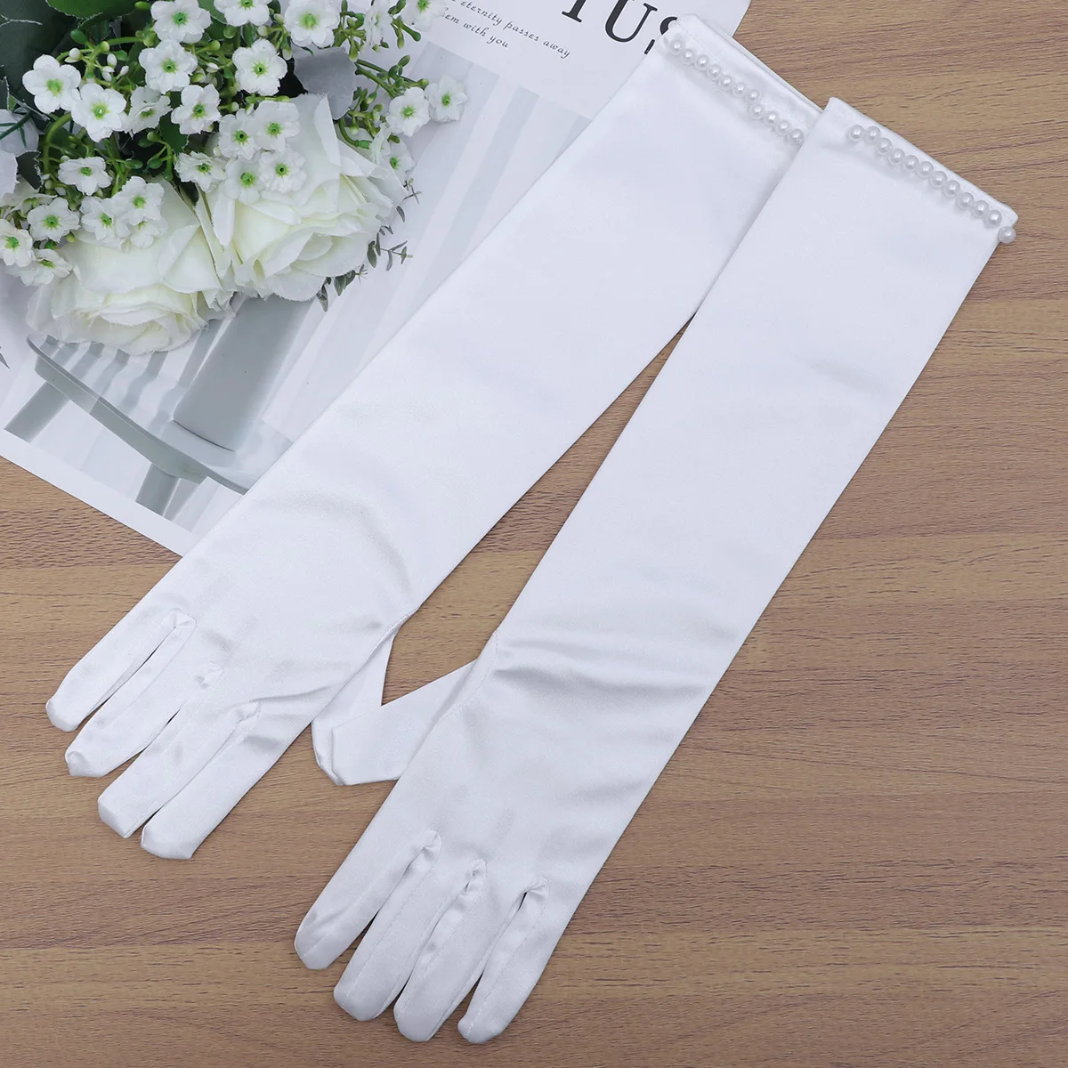 

Wedding Flower Girl Gloves Satin Full Finger Decor Bowknot Kids Dress Gloves for Banquet Party