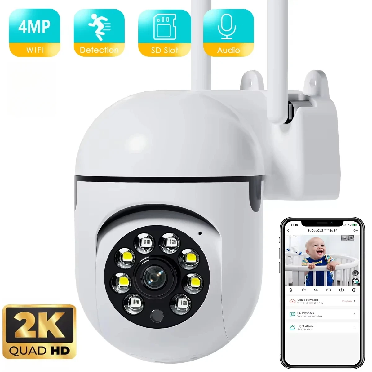 

4MP 2K Mini Wifi Camera with 4X Digital Zoom Indoor Night Vision IP Surveillance Camera for Home Security Protection