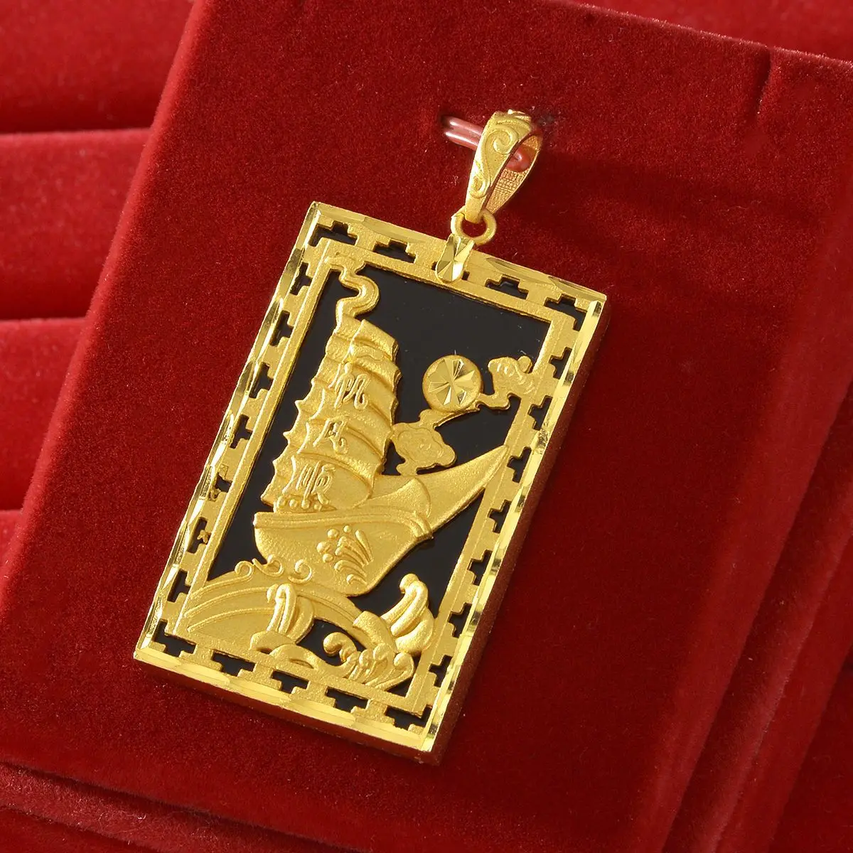 

24K Gold Smooth - Sailing Ship Pendant | AU999 Pure Gold, 3D Sail, Smooth Sailing Symbol