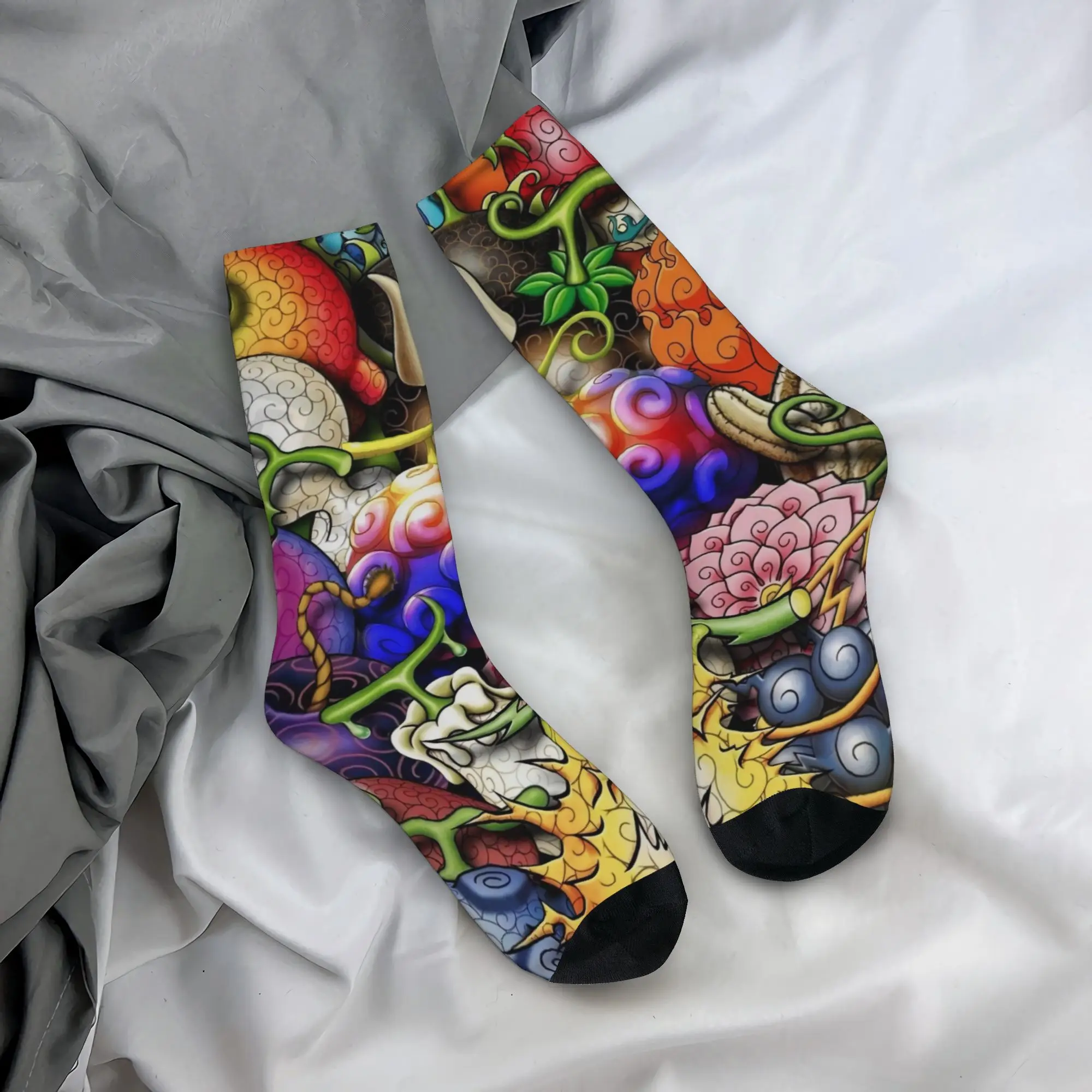 Funny Sock One Piece Devil Fruit Rock Seamless Pattern Printed Men Socks Novelty Men's Socks