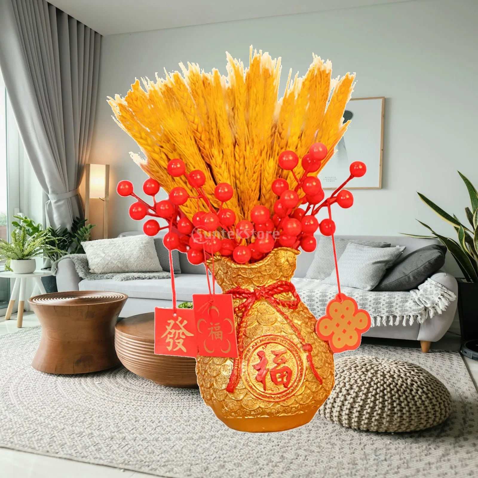 Decorative Resin Blessing Pocket Vase Flower Holder Table Centerpiece Art Craft for Home Office Study Room Wedding Party