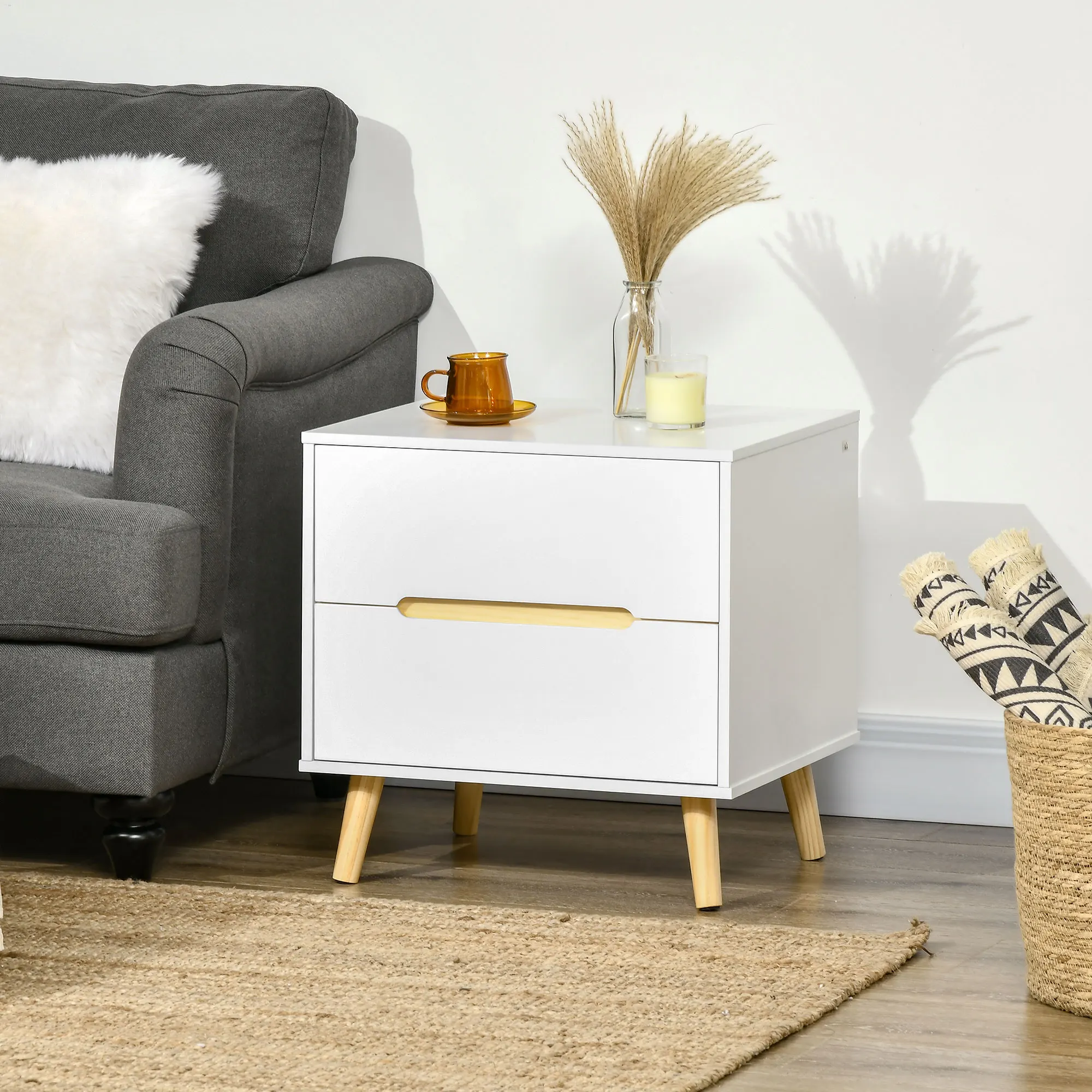 HOMCOM bedside table with 2 drawers and wooden legs for living room 50x40x50,5 cm