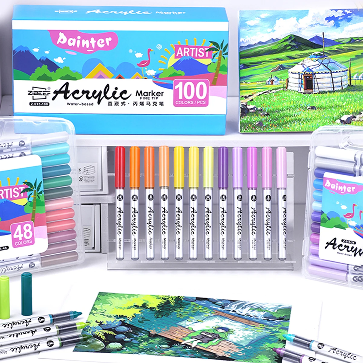 

12-100 colors/box direct liquid hardhead Art acrylic marker, suitable for student notebook writing, DIY painting and graffiti