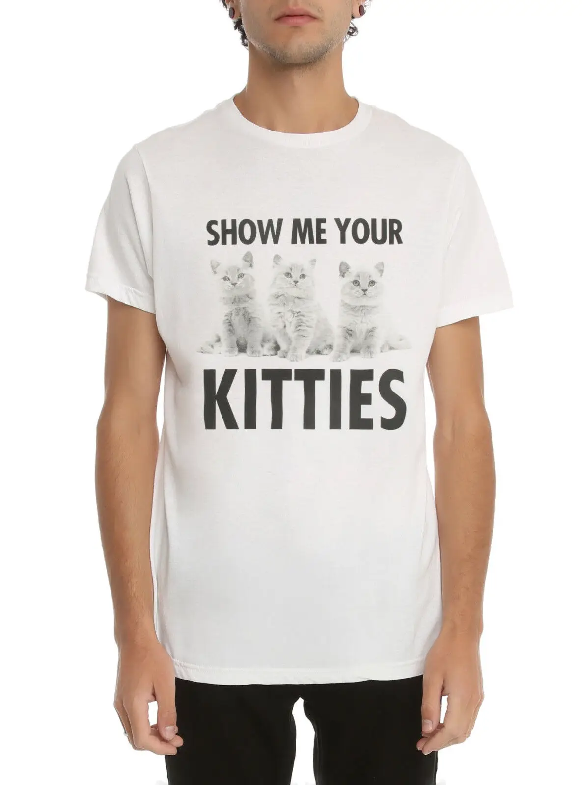 Hot Topic Mens Kittens Show Me Your Kitties Funny White T Shirt New S L Xl