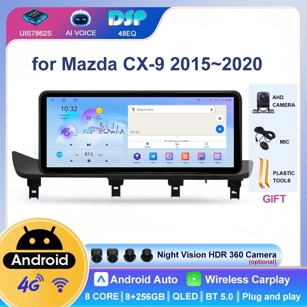 12.3'' UIS7862S 4G DSP QLed Screen Carplay Android Auto GPS Navigation Radio Multimedia Stereo Player for Mazda CX-9 2015~2020