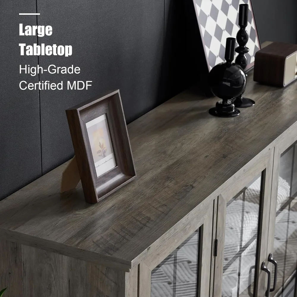 

63 Sideboard, 6 Adjustable Shelves Sideboard Buffet Cabinet with 4 Doors, Accent Storage Credenzas for Dining Room