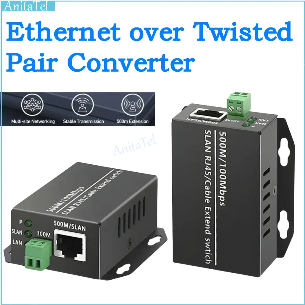 1 Pair Ethernet Over Twisted Converter -Ethernet Extender Over Twisted Line Phone Wire Line, RJ45 LAN Network Booster