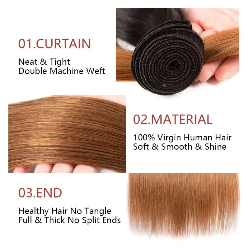 1b30 Rechte Bundels Menselijk Haar Ombre Bruine Bundels 100 G/stk Voor Vrouwen Braziliaanse Remy Menselijk Haar Ombre Kleur 1b30 Bundels