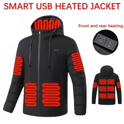 Jaqueta aquecida, 4-11 zona inteligente usb único e duplo controle casaco aquecido elétrico, acampamento de inverno caminhadas parka com capuz masculino 6xl