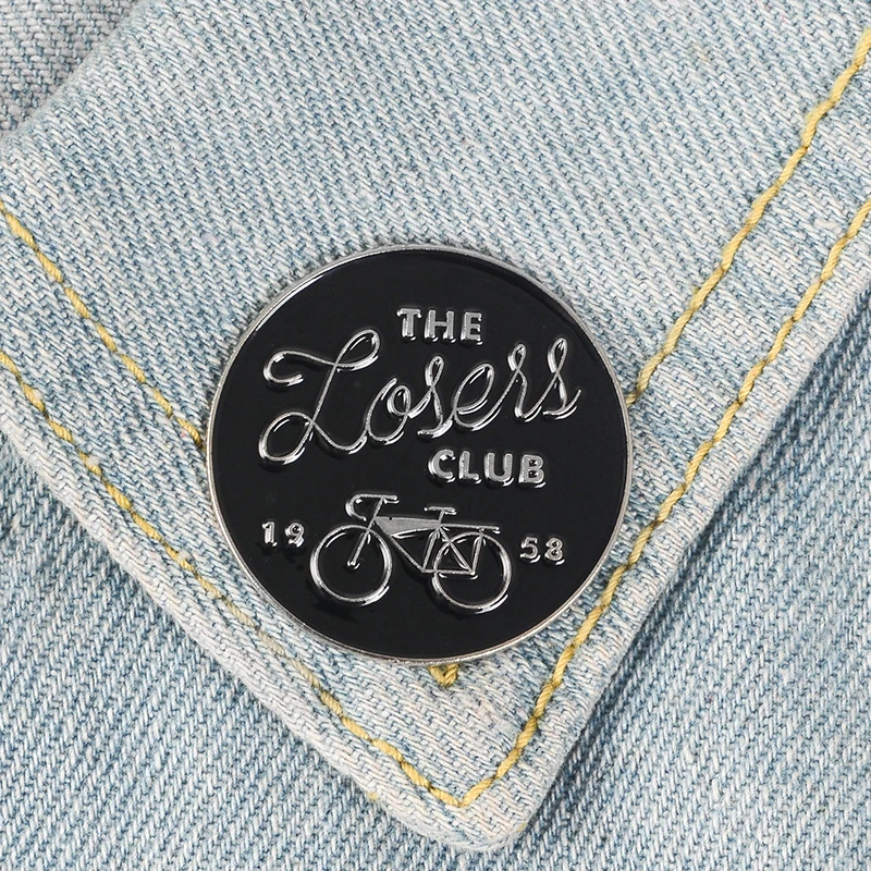 We All Float Down Here  Loser Club Stephen King Pennywise Black Round Enamel Badge Lapel Pin Brooches For Backpack Accessories