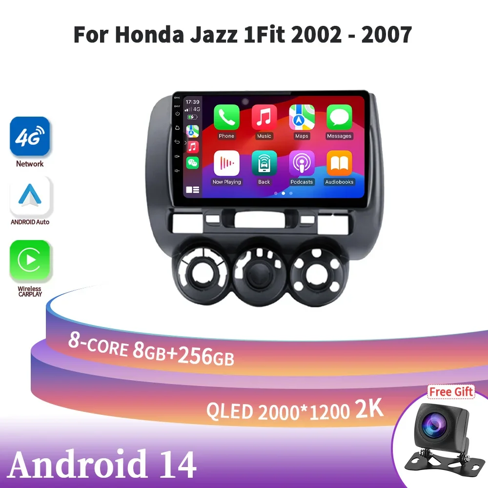 

Wireless Carplay Stereo Android 14 For Honda Jazz 1 Fit 2002-2007 Car Radio Multimedia Navigation Head Unit Screen 2DIN GPS 4G