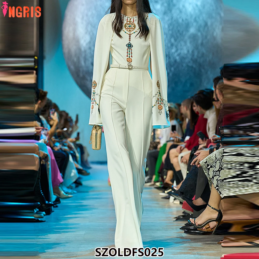

High street latest 2025 designer fashion women's stretch bat sleeves colored diamond jumpsuit-SZOLDFS025